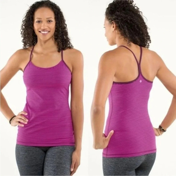 Lululemon Power Y Light Luon Stripe Athletic Tank Top 8 - Picture 1 of 7